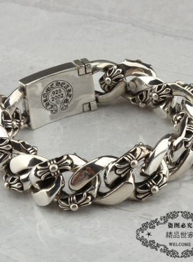 ROCK HEARTS个性粗犷手链 十字花链麻花链暗黑风格S925纯银款