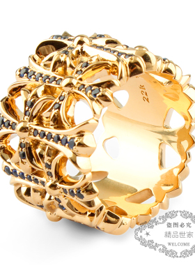 ROCK HEARTS 22K纯金镶钻十字架戒指墓地墓葬明星同款潮流个性