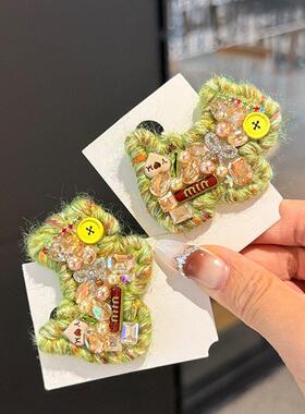 秋冬设计感可爱针织小狗发夹女士卡通毛线发卡子侧边刘海碎发夹子