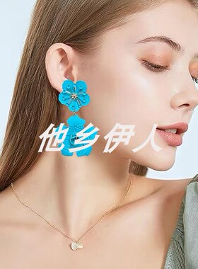 美国代购大号双花金属花朵耳环