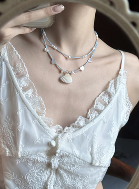 拾贝少女~夏日海岛串珠项链小清新甜美百搭锁骨链设计感小众颈链