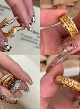 中古vintage锆石麦穗开口戒指女小众百搭指环复古轻奢高级感手饰