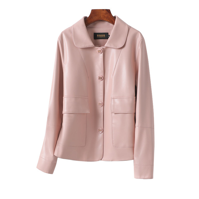 Leather jacket, juren leather short pink age-reducing Korean version commuting
