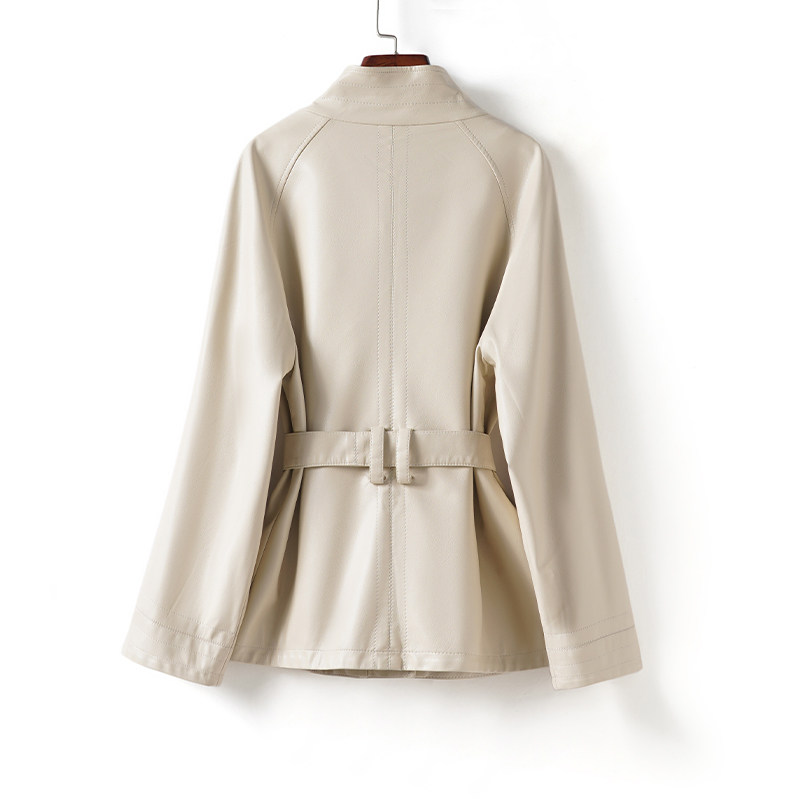 海宁皮衣女士中长款系带收腰立领米白色皮夹克秋冬新款绵羊皮外套,淘宝优惠券,粉丝福利购,淘宝优惠卷