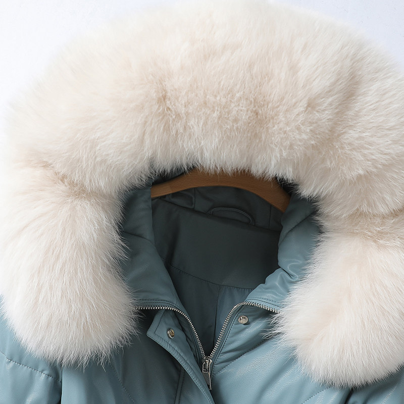 皮衣女外套中长款连帽狐狸毛领系带绵羊皮白鸭绒海宁新款真皮羽绒,淘宝优惠券,粉丝福利购,淘宝优惠卷
