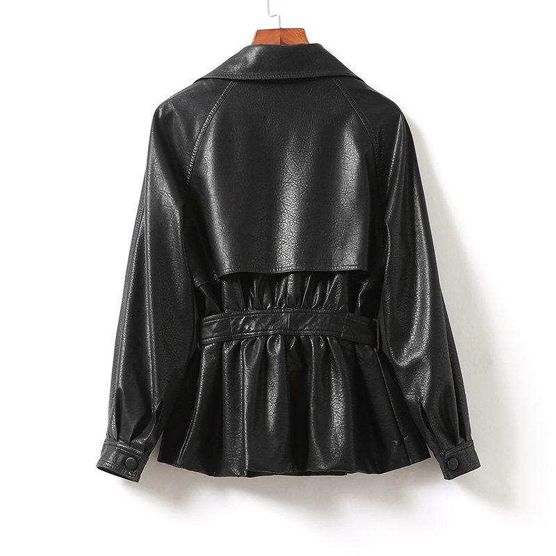 海宁皮夹克女常规黑色韩版腰带真皮女士外套2025新品绵羊皮女皮衣,淘宝优惠券,粉丝福利购,淘宝优惠卷