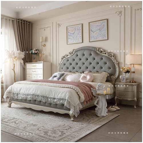 轻奢大床豪华高端家俱别墅木雕美克主卧实简欧双人床软靠欧式婚床 - 图1