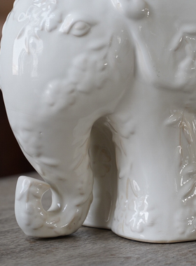 东方禅意东南亚风吉祥白色大象创意绿蓝碎花镂空圆盘摆件家装饰品