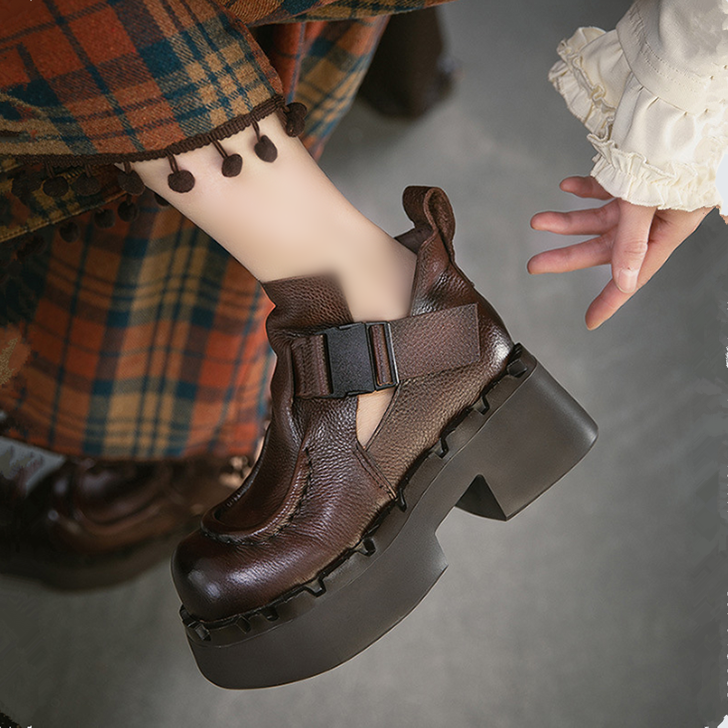 复古风头层牛皮深口单鞋女厚底粗跟高跟小个子增高英伦风罗马皮鞋,淘宝优惠券,粉丝福利购,淘宝优惠卷