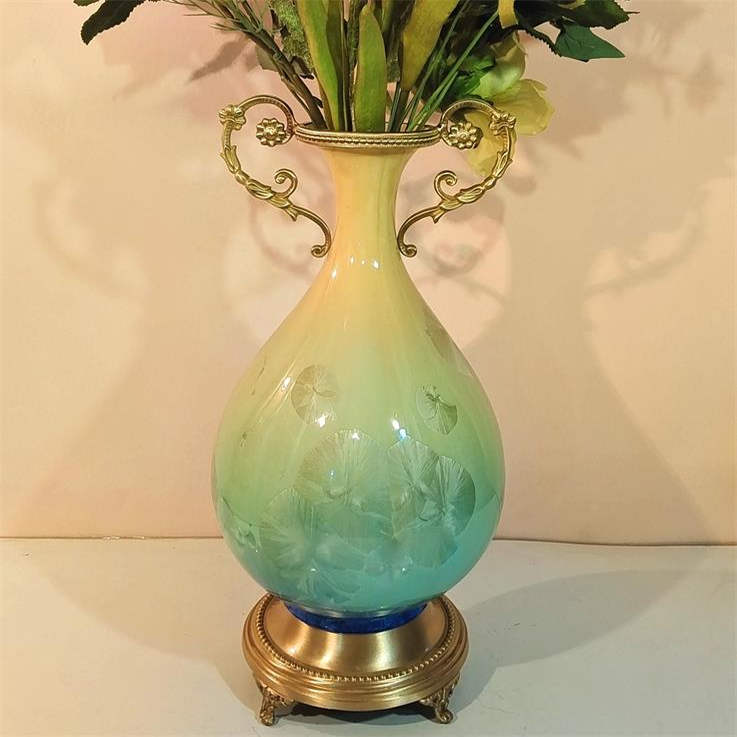 包邮纯铜鲜花花瓶陶瓷工艺品经久耐用易保养不褪色纯手工家居摆件