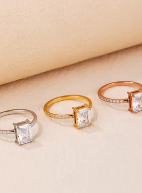 轻奢高级感方糖锆石戒指女2025年新款潮小众设计食指戒
