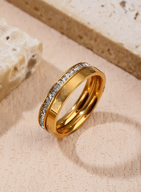 设计师品牌镶钻纯银戒指女双层叠戴开口戒简约时尚