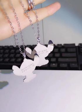 订制史迪仔纯银项链线条雕刻卡通