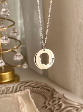 原创纯银首饰定制侧颜剪影圆牌