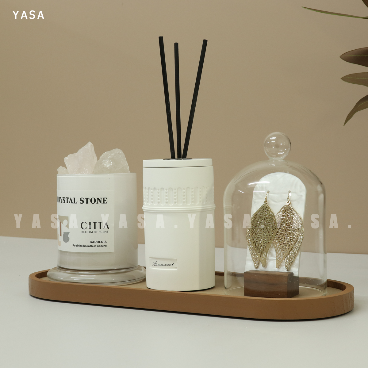 YASA【香薰组合】样板间卫生间卧室现代托盘石膏耳饰装饰道具展示 - 图0