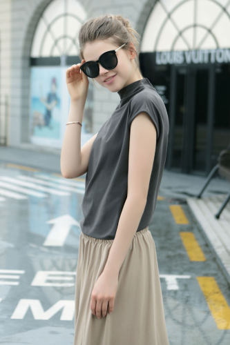2025新款打底衫欧美夏装半高领短袖修身显瘦宽松白色女士t恤上衣 - 图0