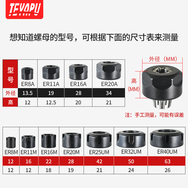 高精度ER11ER16ER20ER25ER32ER40螺帽A型M型UM型螺母刀柄夹头螺母 - 图1