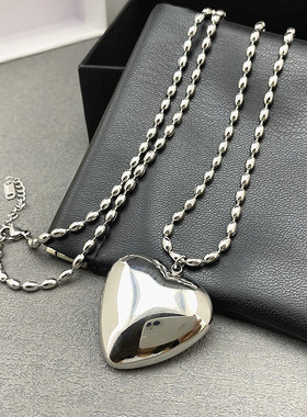 钛钢毛衣链女大爱心银色长款项链