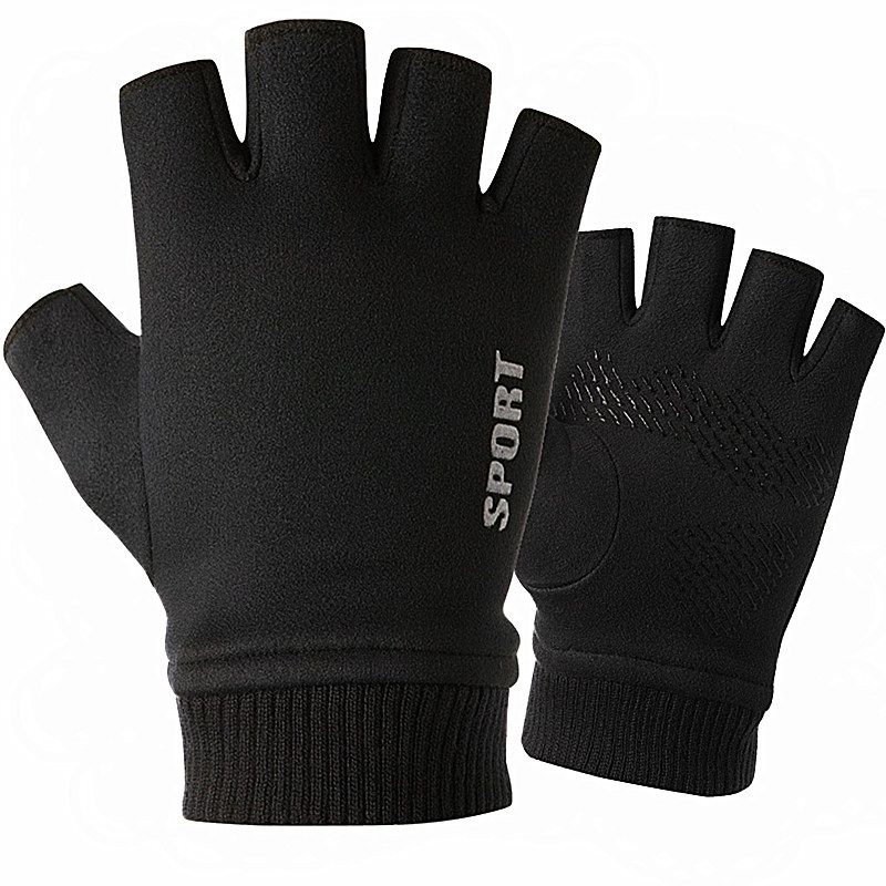 秋冬季麂皮绒半指手套男士保暖学生写字骑行开车钓鱼漏二指手套女,淘宝优惠券,粉丝福利购,淘宝优惠卷