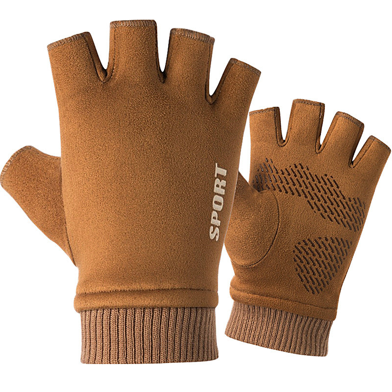 秋冬季麂皮绒半指手套男士保暖学生写字骑行开车钓鱼漏二指手套女,淘宝优惠券,粉丝福利购,淘宝优惠卷