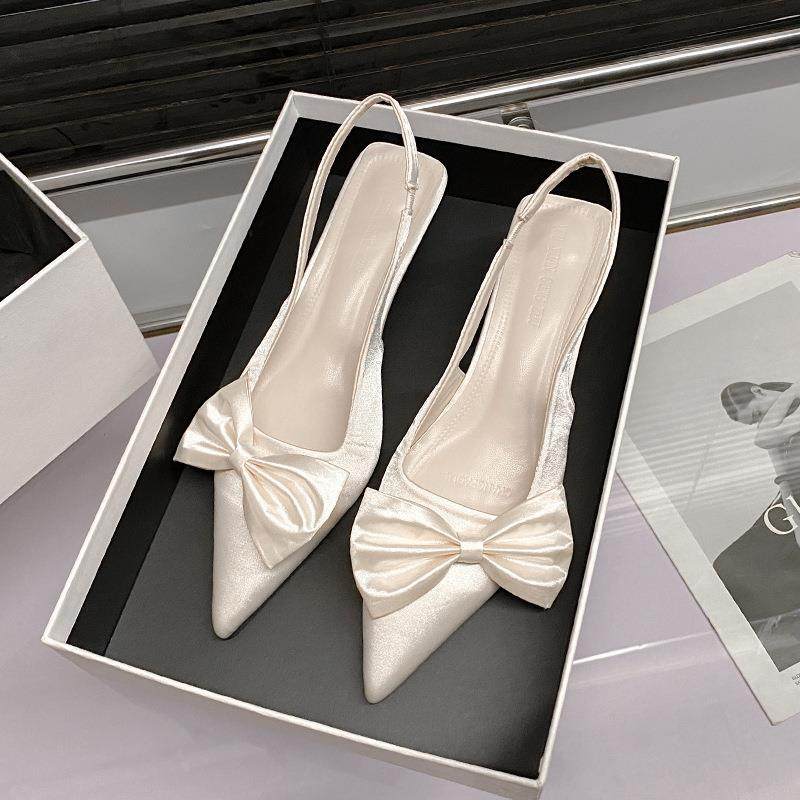 气质缎面蝴蝶结尖头后空凉鞋女2025春新款缎面尖头细跟猫跟单鞋女,淘宝优惠券,粉丝福利购,淘宝优惠卷