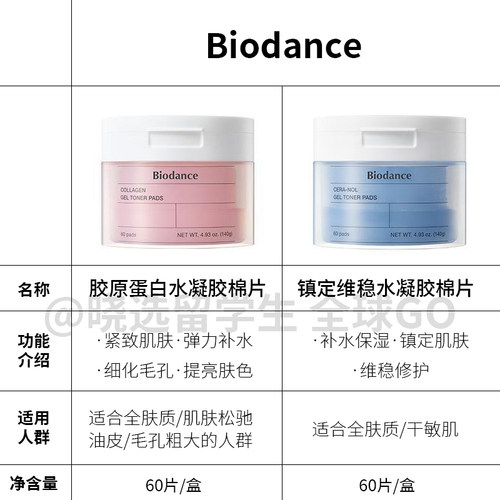 韩国biodance粉色胶原蛋白凝胶棉片60片蓝色补水保湿镇定提拉紧致 - 图0