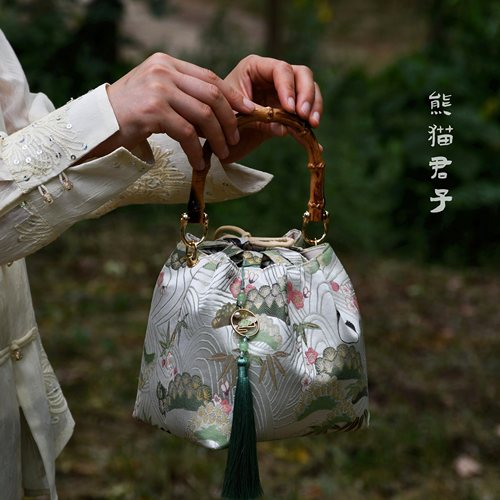 福禄桶-新中式竹挽竹子女包非遗手工包宋锦锦缎口金包DIY材料包 - 图1