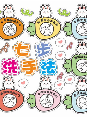 七步洗手法墙贴学校幼儿园标识宣传画定制标语洗手法标识定制设计