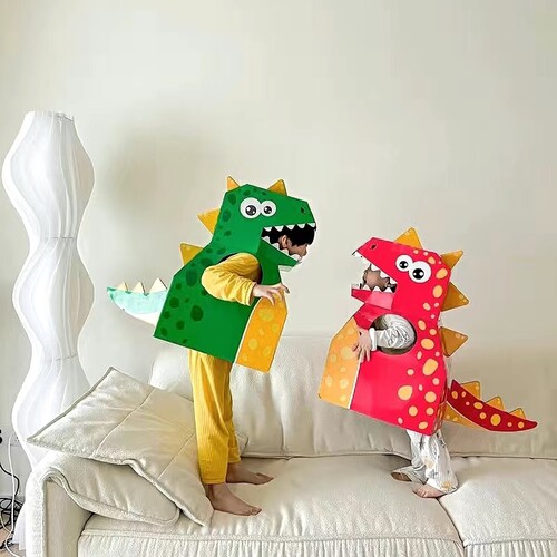 幼儿园手工恐龙纸箱可穿戴服装亲子互动diy制作材料套头纸板玩具 - 图1