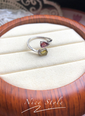 天然碧玺纯银戒指女少女