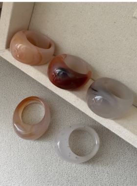 韩版小众设计感咖啡玛瑙戒指时髦INS粉博主款大头戒