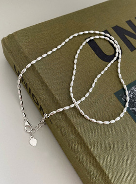 纯银项链米粒橄榄珠女简约小众叠戴锁骨链纯链时尚颈饰品