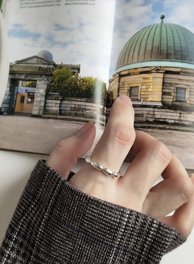 S925纯银韩国ins冷淡风欧美光面橄榄椭圆形简约水滴开口戒指环女