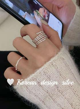 韩国东大门ins风饰品 S925纯银 多层麻花戒指个性小众设计高级感