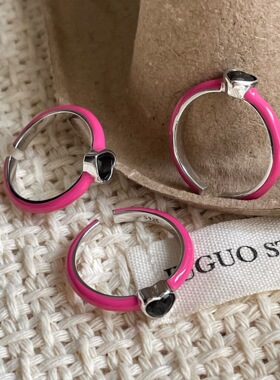 S925纯银滴釉爱心开口戒指女轻奢高级感食指戒时尚复古显白简约