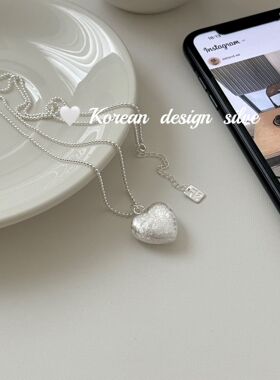 韩版ins风银饰品S925纯银拉沙爱心项链锁骨链女长款秋冬毛衣链女
