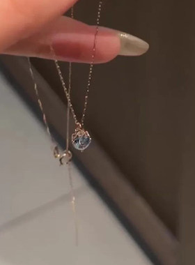 简约蓝色锆石项链女款轻奢高级感