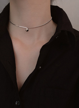 电镀纯银项链女锁骨链ins简约幸运豆豆字母冷淡风短款小众