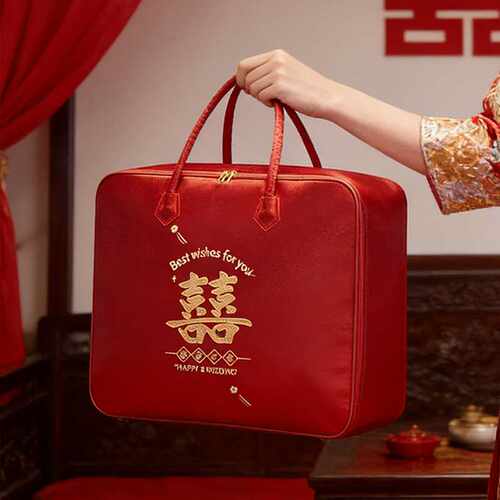 婚庆婚被包装袋陪嫁喜被结婚被子收纳袋加厚收纳袋红色喜庆包装袋 - 图0