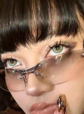 欧美牛仔辣妹风无框渐变水银墨镜