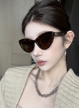 复古个性豹纹茶猫眼墨镜可配近视