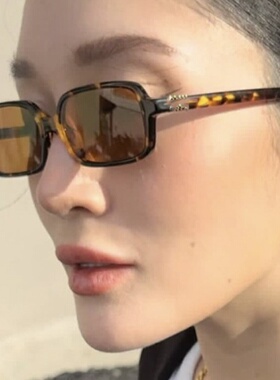 复古豹纹茶色小方形圆脸欧美辣妹高级网感墨镜女Jennie同款太阳镜
