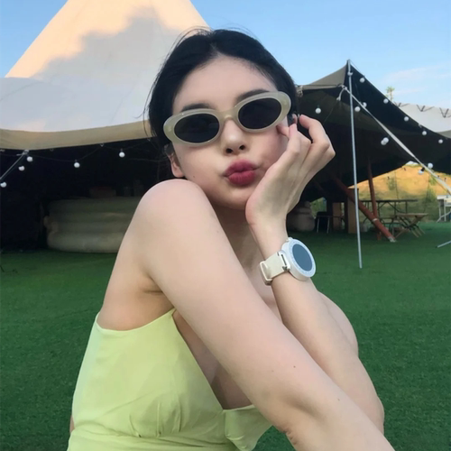 复古奶茶色小框欧美千禧甜酷辣妹Y2K墨镜女网红港风街拍太阳眼镜 - 图1