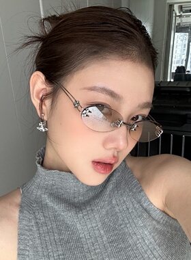 千禧y2k墨镜女透明水银色无边框