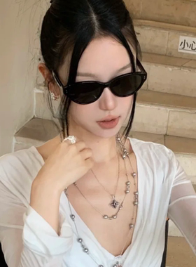 2025复古黑色猫眼墨镜方圆脸显瘦