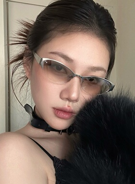 水银色猫眼半框Y2K辣妹显瘦墨镜