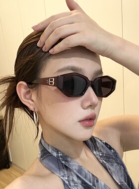 韩版新款多边形猫眼气质酒红墨镜