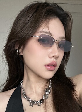 无框多边镶钻渐变灰显瘦猫眼墨镜