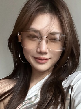 复古无框方形透明水银色圆脸墨镜