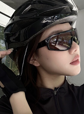 户外骑行运动黑框茶色太阳眼镜女